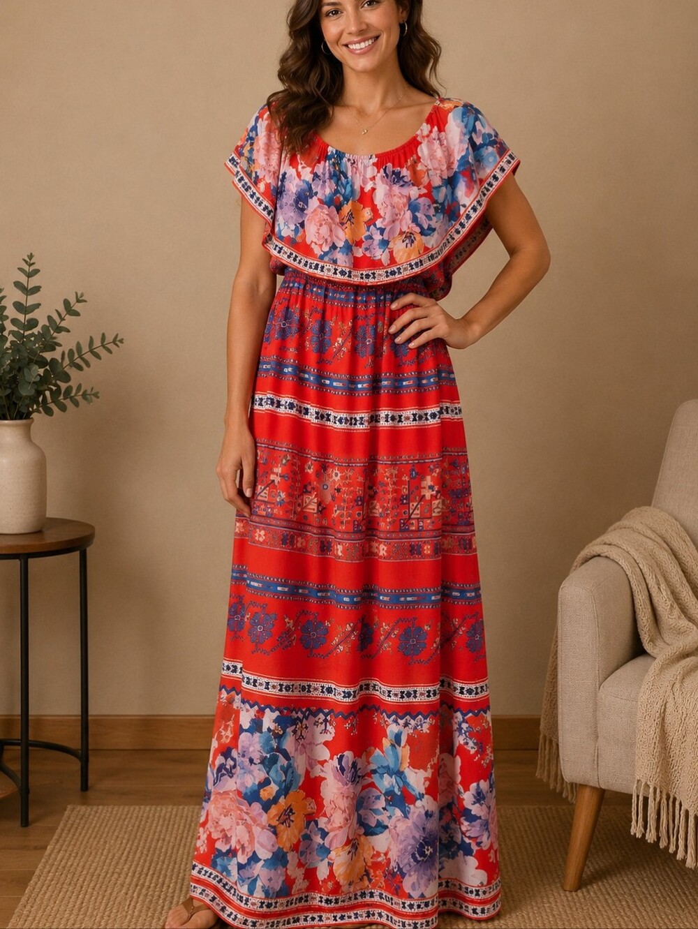 Jealous Tomato Red and Pink Floral Maxi